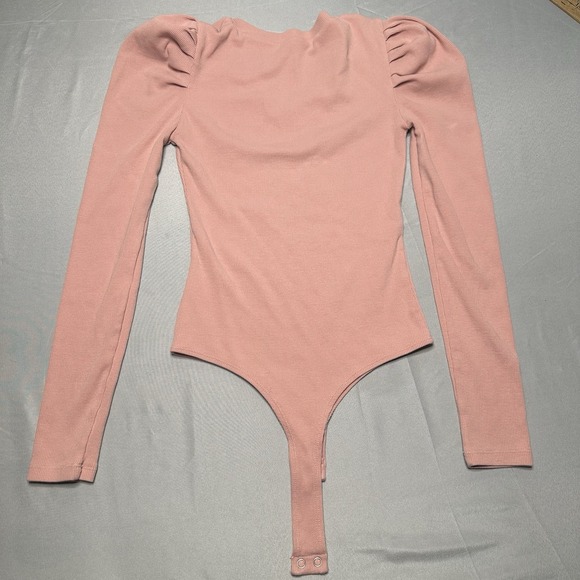 Reoria Dusty Rose Body Suit Small Leg O Mutton Sleeve Victorian Chic Ribbed Fem - Picture 2 of 10